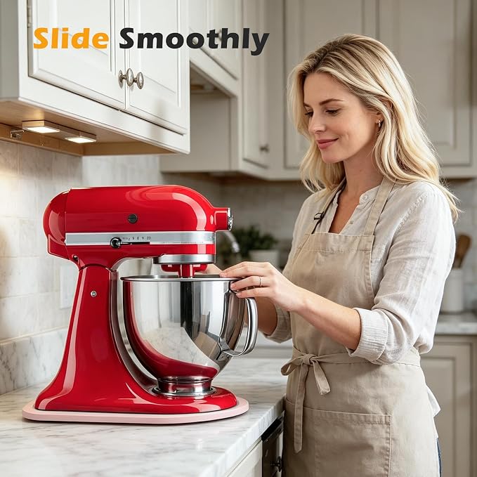 Mixer Slider Mat for Tilt Head Kitchen Aid 4.5-5 Qt Stand Mixer, Wood Appliance sliding mat for kitchenaid Artisan 4.5-5 Qt, Kitchen Countertop Storage Accessories Mixer Moving Tray attachments, Pink