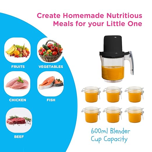 EVLA'S Double Baby Food Maker with 2 Steaming Baskets, Steamer, Blender, Grinder, Food Processor, Cook & Blends Healthy Baby Food in Minutes, Touch Screen, with 6 food pouches, Dark Grey