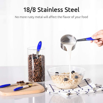 Measuring Cups : U-Taste 18/8 Stainless Steel Measuring Cups and Spoons Set of 10 Piece, Upgraded Thickness Handle(Blue)