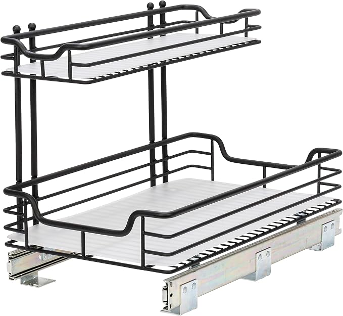 Household Essentials Matte Black Powder-Coated Steel Undersink Pull-Out Organizer with Plastic Accents