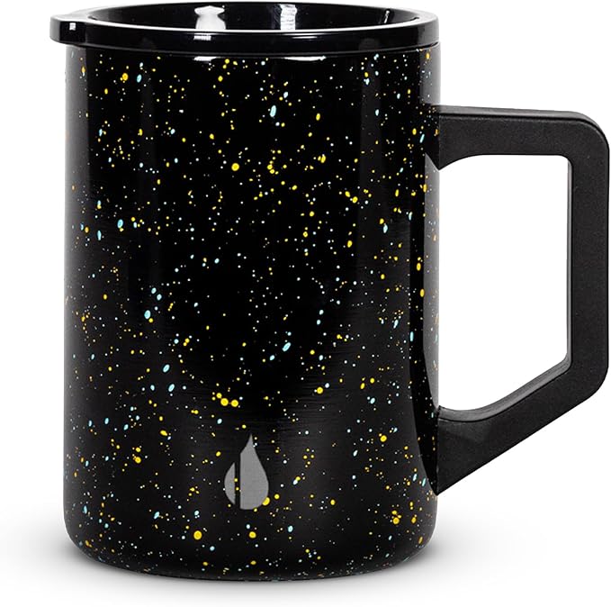 Elemental Insulated Coffee Mug - Triple-Wall Stainless Steel Summit Travel Cup for Hot and Cold Drinks - Thermal Coffee Mug with Lid and Handle for Camping, Office & Travel 16oz - Black Speckle