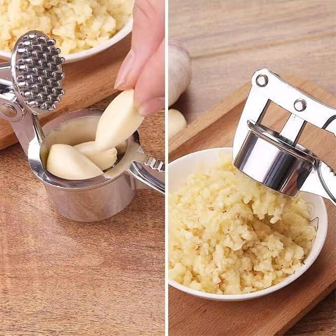5-in-1 Stainless Steel Garlic Press, Multi-Function Kitchen Gadget with Mincer, Crusher, Bottle Opener, Pit Remover