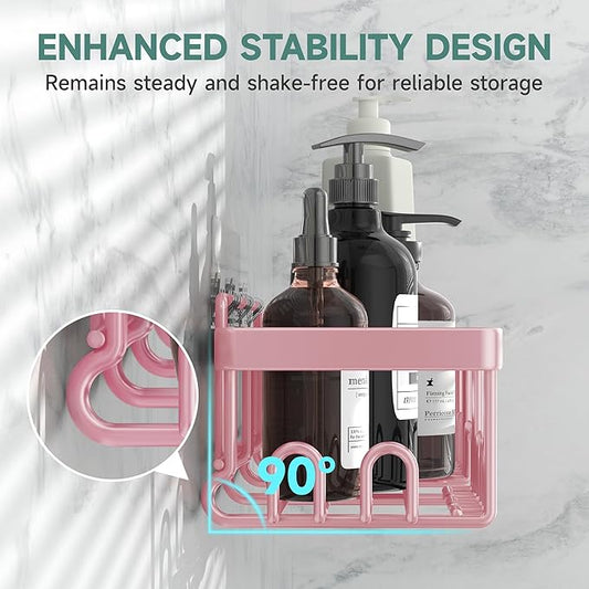 Veken Large Capacity Shower Caddy 6-Pack, No Drilling & Rustproof, Adhesive Shower Shelves with Soap Holder, Bathroom Organizers and Storage, Wall-Mounted Kitchen & Home Decor, Pink