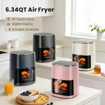 Sweetcrispy 6QT Air Fryer with Window, Square Airfryer Oven 12-in-1 for Family, 400°F Rapid Air Crispy Technology, Roast Bake Dehydrate, Nonstick & Easy-Clean Basket, Off-White