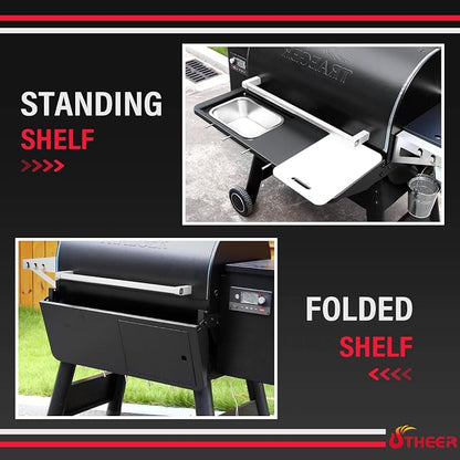 Utheer Folding Front Shelf for Traeger Pro 780 & Ironwood 885, 32.5"x11.5" | Heavy-Duty BBQ Prep Table, Cutting Board & Basin, 5 Hooks, 60-LB Load Steel