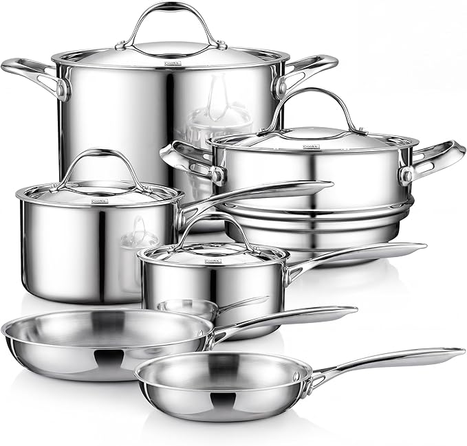 Cooks Standard Multi-Ply Clad Stainless Steel Cookware Set, 10-Piece Pots and Pans with Lids