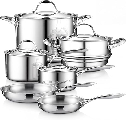 Cooks Standard Multi-Ply Clad Stainless Steel Cookware Set, 10-Piece Pots and Pans with Lids