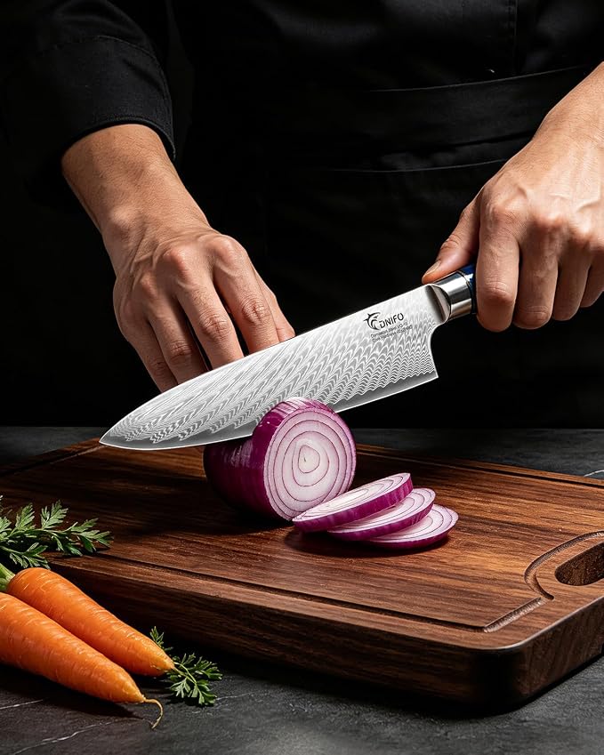 Japanese Chef Knife, 8 Inch Damascus Kitchen Knife with 67-Layer Damascus Steel & VG10 Core, Ultra Sharp Cooking Knife with Ergonomic Blue Resin Wooden Handle, Ideal Gift for Men and Women