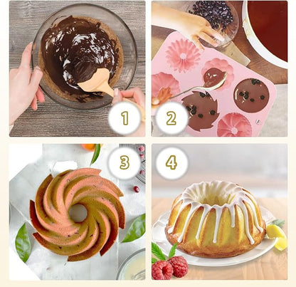 2Pcs Mini Cake Pans for Baking, 6-Cavity Fluted Tube Cake Pan Non-Stick, Silicone Molds for Baking, Cake Pan for Cupcakes, Donuts, Cornbread, Brownies, Jellies