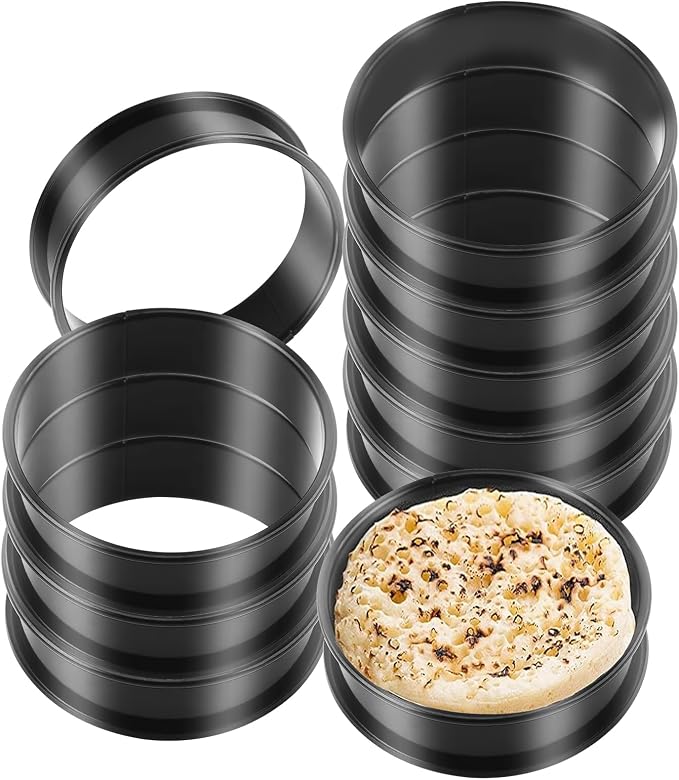 RICHSC-PAN Crumpet Rings, 10PCS Non-Stick English Muffin Rings 4 Inch For Baking, Stainless Steel Double Roll Upgrade Design, More Convenient to Take the Food of The Bakery Ring Mold.
