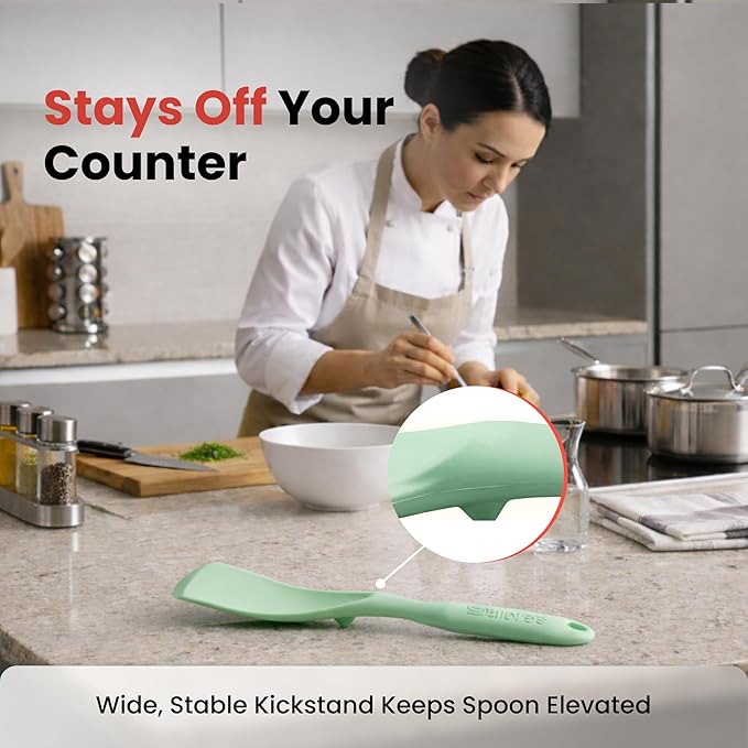 Silicone Spoon Spatula for Cooking - Multifunction Scoop Spatula Spoonula - Heat Resistant Cooking Spoon for Nonstick Cookware - Large Silicone Kitchen Spoon - Seamless Design (Mint,1pc)
