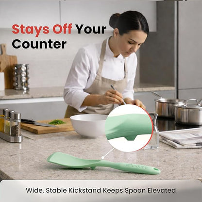 Silicone Spoon Spatula for Cooking - Multifunction Scoop Spatula Spoonula - Heat Resistant Cooking Spoon for Nonstick Cookware - Large Silicone Kitchen Spoon - Seamless Design (Mint,1pc)