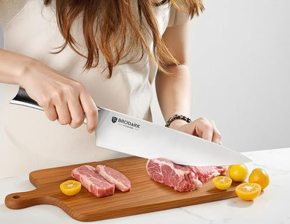 BRODARK 15 PCS Knife Set with Block,Pakkawood Handle Kitchen Knife Set | Ultra Sharp Chef Knife set with sharpener, High Carbon Stainless Steel, Non-Slip Grip for Cooking, Gift Box for Dad Father
