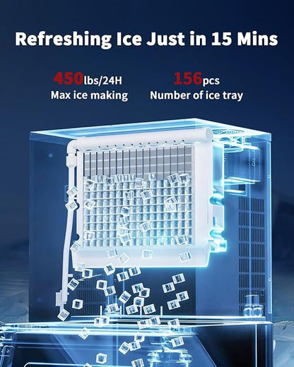 Commercial Ice Maker Machine Head Only, 450lbs/24H ETL Commercial Ice Maker with Self-Cleaning, DOE&CEC Energy-efficient,48 Hours Timer, Stainless Steel Ice Maker for Restaurant Bar Cafe Hotel