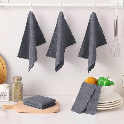 Kitinjoy 24 Pack Kitchen Cloths Dish Towels (7" x 9", Grey), Super Soft and Absorbent Dish Cloths, Nonstick Oil Fast Drying Coral Velvet Microfiber Cleaning