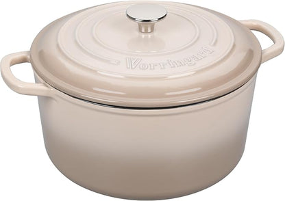 VORRINGARD Enameled Cast Iron Dutch Oven Pot with Lid, for Sourdough Bread Baking, Round Dutch Ovens, 4.5 Quart, Latte