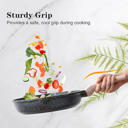 Kordisen Nonstick Frying Pan Set, 3 Piece Skillet Set, Healthy Induction Cooking Pan, Stay-Cool Handle, Compatible with All Stovetops, PFOA Free (8, 9.5, 11 Inch)