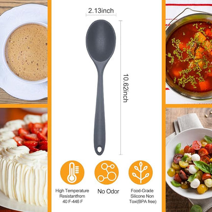 2 Pcs Silicone Nonstick Mixing Spoon,10.6Inch Silicone Spoons for Cooking Heat Resistant, Cooking Utensil for Kitchen Cooking Baking Stirring Serving (Grey)