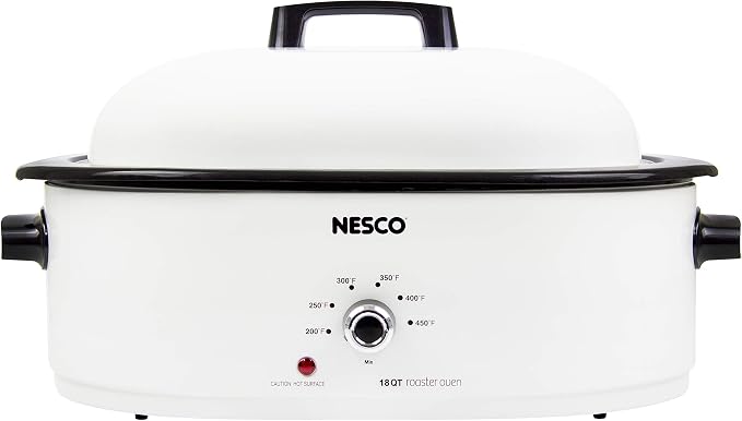 NESCO MWR18‑14 Electric Roaster Oven for Family‑Size Meals, White 18‑Quart Countertop Roaster with Adjustable Temperature Control