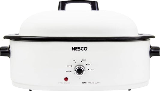 NESCO MWR18‑14 Electric Roaster Oven for Family‑Size Meals, White 18‑Quart Countertop Roaster with Adjustable Temperature Control