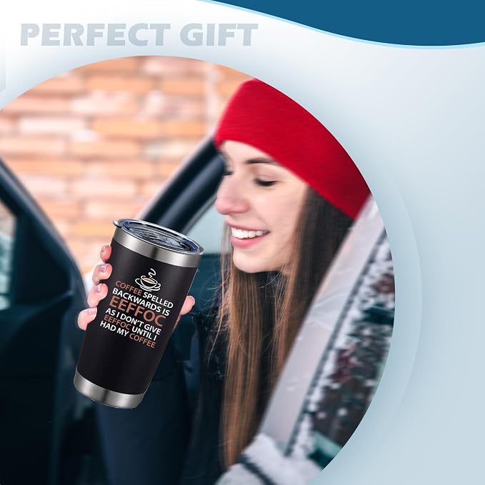 Eeffoc Is Coffee Spelled Backwards Funny Coffee Tumbler,20oz Insulated Stainless Steel Travel Mug with Lid,Straw and Brush,Double Wall Iced Travel Cup,Gifts for Women,Men,Boss,Friends,Employ(Black)