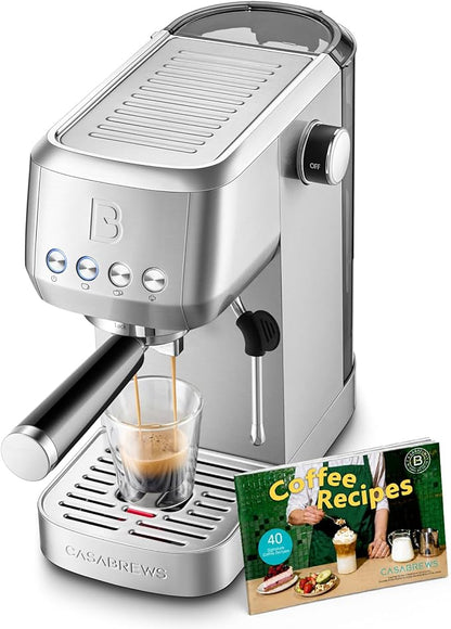 CASABREWS 3700 Essential Espresso Machine 20 Bar, Stainless Steel Cappuccino & Latte Coffee Maker with Steam Frother for Home, 43.9oz Water Tank, Silver