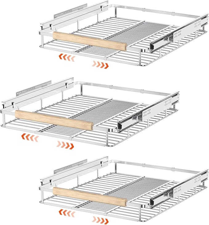 SANNO Pull Out Cabinet Organizer, Cabinet Slide Out Shelf, Pots Pans Organizers Shelves with Sliding for Cupboard Pantry Under Sink Closet, Expandable Width 17.1to 27" W x 22.5" D