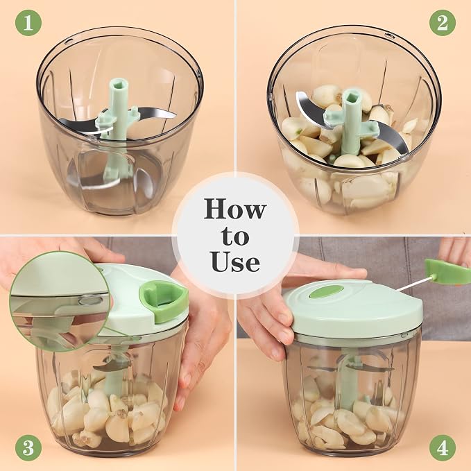 Cambom Manual Food Chopper Vegetable Cutter, Hand String Vegetable Chopper Onions Cutter for Vegetable Fruits Nuts BPA Free Food Safe Material, 900ml Green