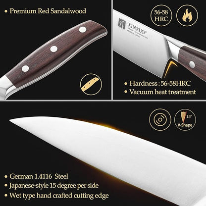 XINZUO 8 Inch Chef Knife,German Stainless Steel, Professional Kitchen Cutting Knife, Ultra Sharp Cooking Knife with Red Sandalwood Handle