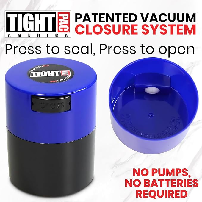 Tightvac - Premium Airtight Herb Storage Container - Holds ½ oz to 3 ounces - Keep Your Herbs and Dry Goods Fresh and Flavorful. Black Blue