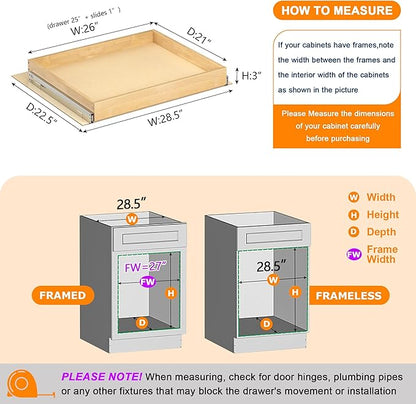 Pull Out Cabinet Organizer, 26" W x 21" D | Soft Close, Heavy Duty Slides, Wood Slide Out Drawers, For Kitchen Cabinets
