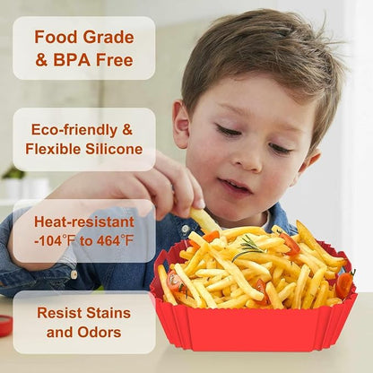 Large Silicone Air Fryer Liners Square 5-9 QT, 7.9 Inch Reusable Airfryer Liners Air Fryer Silicone Liners Pot Oven Liner Baking Tray, AirFryer Basket Mat Bowl Accessories, 2 Pack