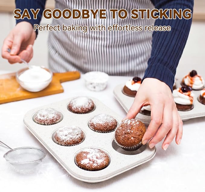Wildone 13-Piece Baking Pans Set Nonstick - Stackable Bakeware Sets Including Cookie Sheets for Baking, Rack, Muffin Pan, Cake pan, Loaf Pan, Roasting Pan, Heavy Duty & Easy Clean, White