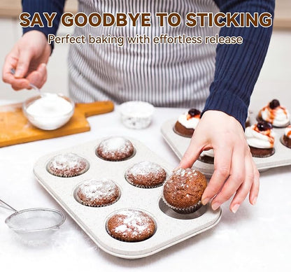 Wildone 13-Piece Baking Pans Set Nonstick - Stackable Bakeware Sets Including Cookie Sheets for Baking, Rack, Muffin Pan, Cake pan, Loaf Pan, Roasting Pan, Heavy Duty & Easy Clean, White