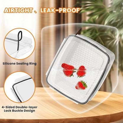 Fruit Storage Containers for Fridge - 5 PCS Poduce Containers for Fridge - with Removable Drain Basket - Keep Fruit Lettuce Berry Vegetables Meat Food Stay Fresher Longer