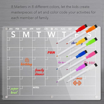 Neatsure Acrylic Magnetic Dry Erase Board Calendar for Fridge, Clear Monthly and Weekly Planner Whiteboard for Refrigerator, w/ 8 Colors Markers, 15"x11"