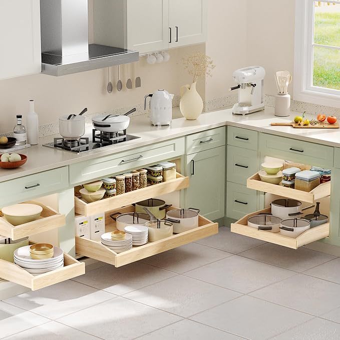 Pull Out Cabinet Drawer 16½” W x 21” D, Soft Close Pull Out Cabinet Organizer, Pull Out Shelves Requires at Least 17½” Cabinet Opening, Bottom Assembly