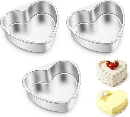 E-far 6 Inch Heart Cake Pan, 3Pcs Stainless Steel Small Heart Shaped Cake Mold, Cake Tin Baking Pan for Valentine's Day Anniversaries Wedding, Non-Toxic & Dishwasher Safe