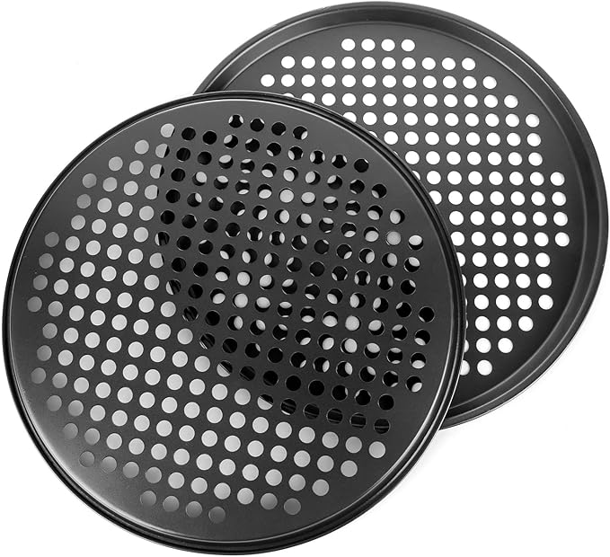 YOUNTHYE 6PCS Pizza Pan with Holes 12 inch Round Pizza Pan Set Nonstick Pizza Baking Pan Carbon Steel Pizza Tray Black Pizza Crisper Pan for Home Baking Kitchen