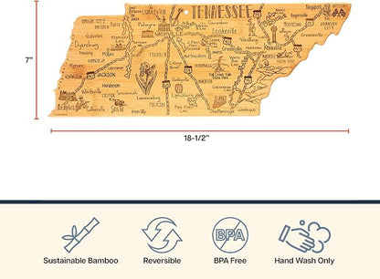 Totally Bamboo Destination Tennessee Shaped Cutting Board – Bamboo Charcuterie and Serving Board with Hang Tie for Wall Display