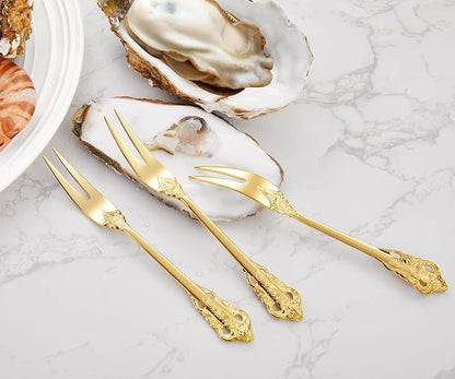 KEAWELL Luxury 6.3" Food Fork/Seafood Forks 18/10 Stainless Steel, Set of 6, Fruit Picks/Cocktail Forks/Charcuterie Accessories/Cocktail Picks for Appetizer, Cocktail, Pastry, Dessert (Gold)