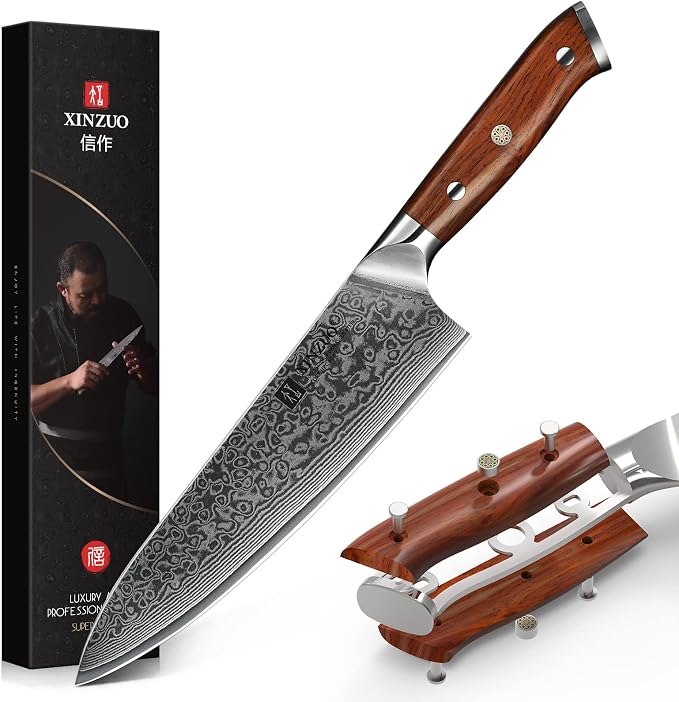 XINZUO Chef Knife 8.3 Inch, VG-10 Super Stainless Steel Gyuto Knife for Professional Chefs and Home Cooking, Ultra Sharp Kitchen Knife with Rosewood Handle - Yu Series