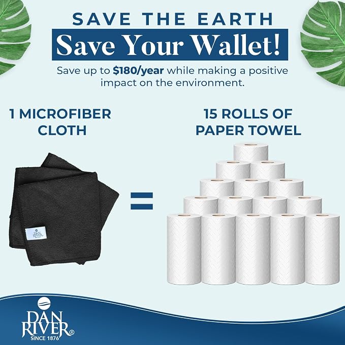 DAN RIVER 24-Pack Microfiber Towels – Ultra Absorbent, Lint-Free & Streak-Free Kitchen Rags Cleaning for Home, & Car - Must-Have Cleaning Essentials - 12" x 12" - Gray White Black