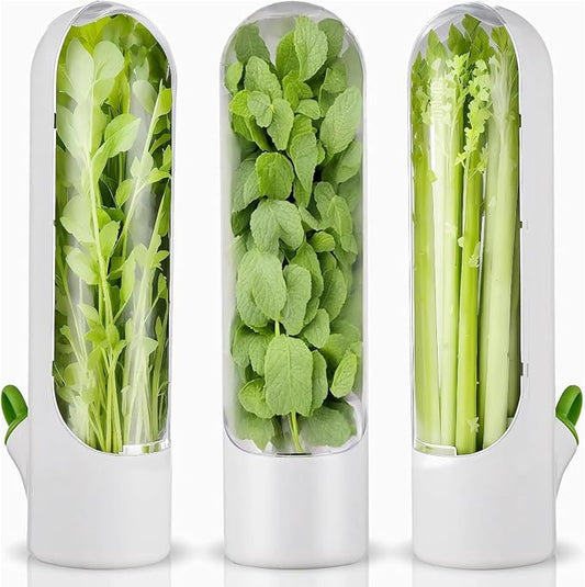 Herb Saver for Refrigerator, Herb Saver Pod Cilantro Containers for Refrigerator, Fresh Herb Keeper for Cilantro, Parsley, Asparagus, Mint, Keeps Vegetables for 2-3 Weeks (3PCS)