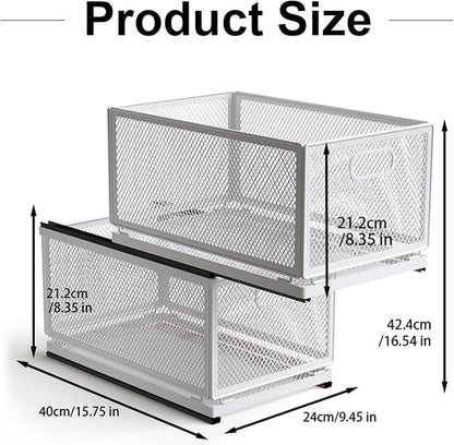 Pull Out Cabinet Organizer, Slide Out Drawers Fixed with Adhesive Nano Film, Pantry Shelves Sliding Drawer Storage Organization for Kitchen (Double Layer 15.7 * 9.4 * 16.6inch/40 * 24 * 42.4cm)