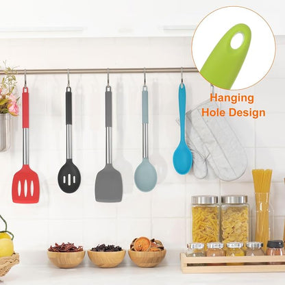 HARFINGTON 2Pcs Silicone Spoons, Heat Resistant Kitchen Cooking Utensil Spoon for Cooking, Mixing, Stirring and Serving, Light Green