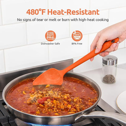 High Heat Resistant Silicone Spatulas: U-Taste 480ºF Hot Proof Food Grade Flexible Silicon Baking Scraper, Food Grade Rubber Kitchen Cooking Mixing Utensils for Nonstick Cookware Set of 4 (Orange)