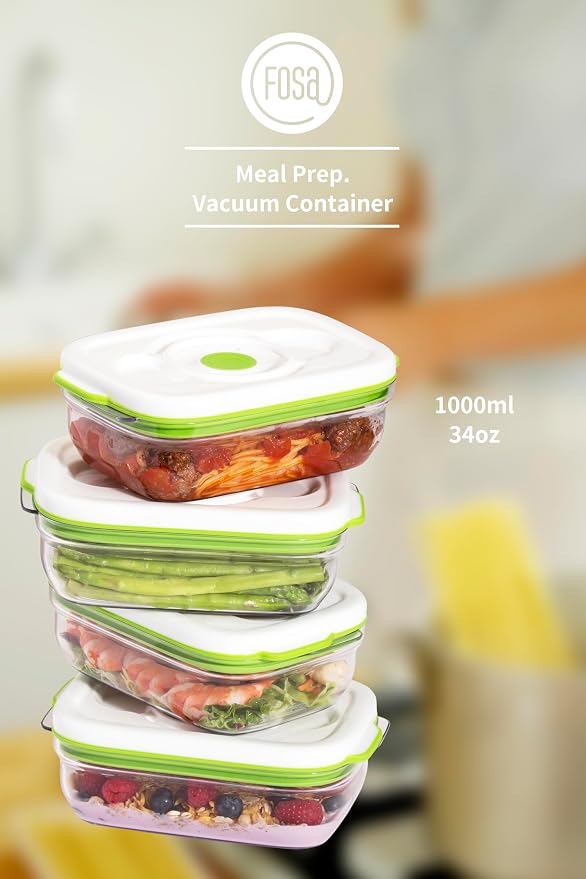FOSA Vacuum Seal Containers (3-Pack, 34oz) – Airtight Food Storage Containers for Freshness | BPA-Free, Dishwasher Safe | Ideal for Meal Prep, Leftovers, Dry Goods (Pump Sold Separately)