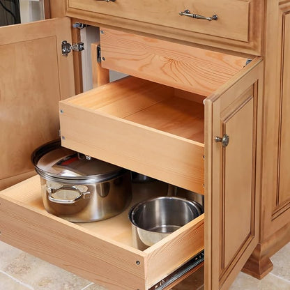 Mulush Pull Out Drawers For Cabinets, 17''W×21''D×19''H Soft Close Slide Out Wood Shelves Storage Organizer for Kitchen, 3-Tier, Finished, Heavy-Duty, Bottom Assembly