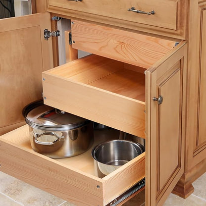 Mulush Pull Out Drawers For Cabinets, 20''W×21''D×19''H Soft Close Slide Out Wood Shelves Storage Organizer for Kitchen, 3-Tier, Finished, Heavy-Duty, Bottom Assembly